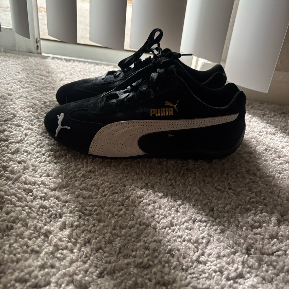 Puma Black and White Ortholite Low-Top Sneakers with Gold Logo